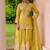Lemon yellow embroidered chinon readymade palazzo suit
