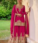 Rani pink embroidered chinon readymade palazzo suit