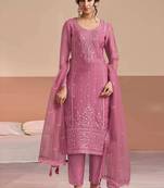 Embroidered pink chiffon readymade salwar kameez