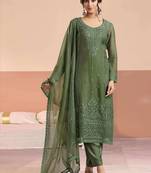 Embroidered mehendi green chiffon readymade salwar kameez