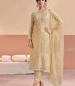 Embroidered cream chiffon readymade salwar kameez