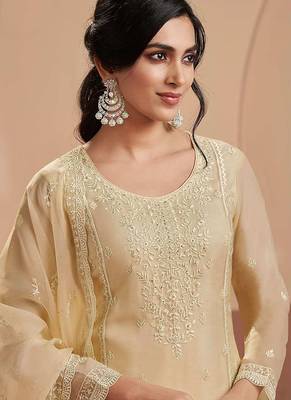 Embroidered cream chiffon readymade salwar kameez 2