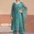 Embroidered cyan blue chiffon readymade salwar kameez