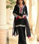 Embroidered black silk blend readymade salwar kameez