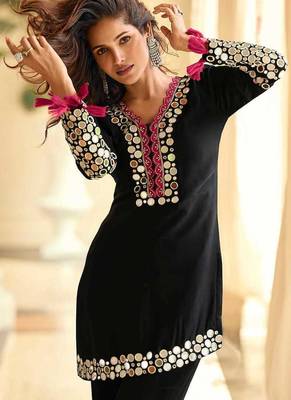 Embroidered black silk blend readymade salwar kameez 2