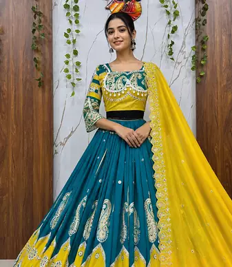 Muslin Cotton Lehenga Choli Set With Mirror Work And Kodi Lace