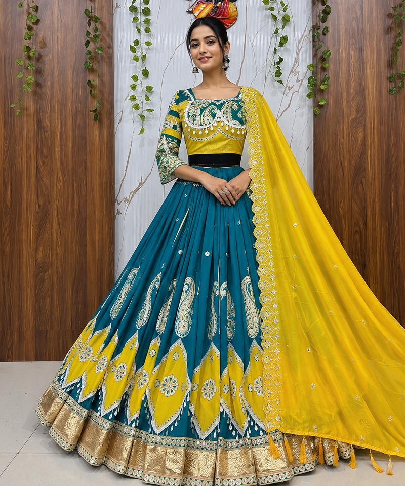 Muslin Cotton Lehenga Choli Set With Mirror Work And Kodi Lace