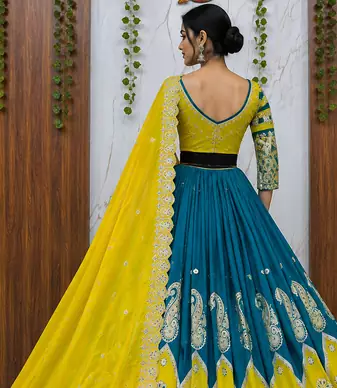 Muslin Cotton Lehenga Choli Set With Mirror Work And Kodi Lace