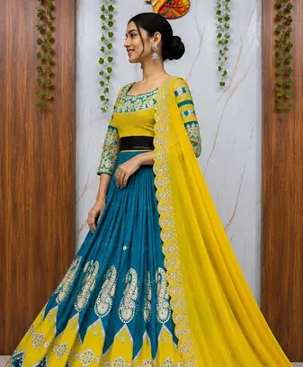 Muslin Cotton Lehenga Choli Set With Mirror Work And Kodi Lace