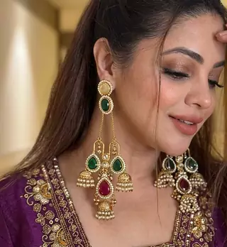 Royal Purple Embroidered Anarkali Suit Set with Matching Pants & Dupatta