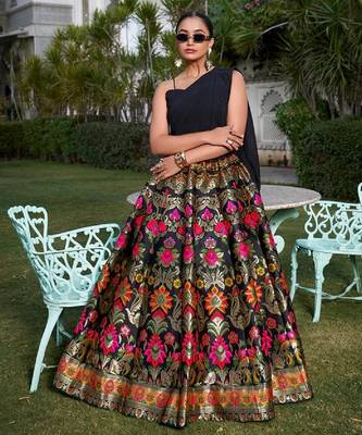 Black Banarasi Silk Lehenga Choli 1