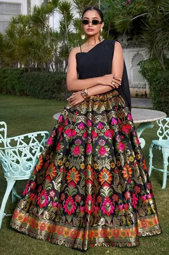 Black Banarasi Silk Lehenga Choli