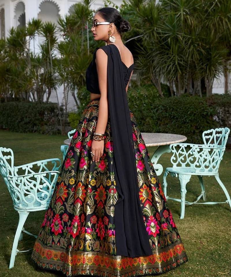 Black Banarasi Silk Lehenga Choli