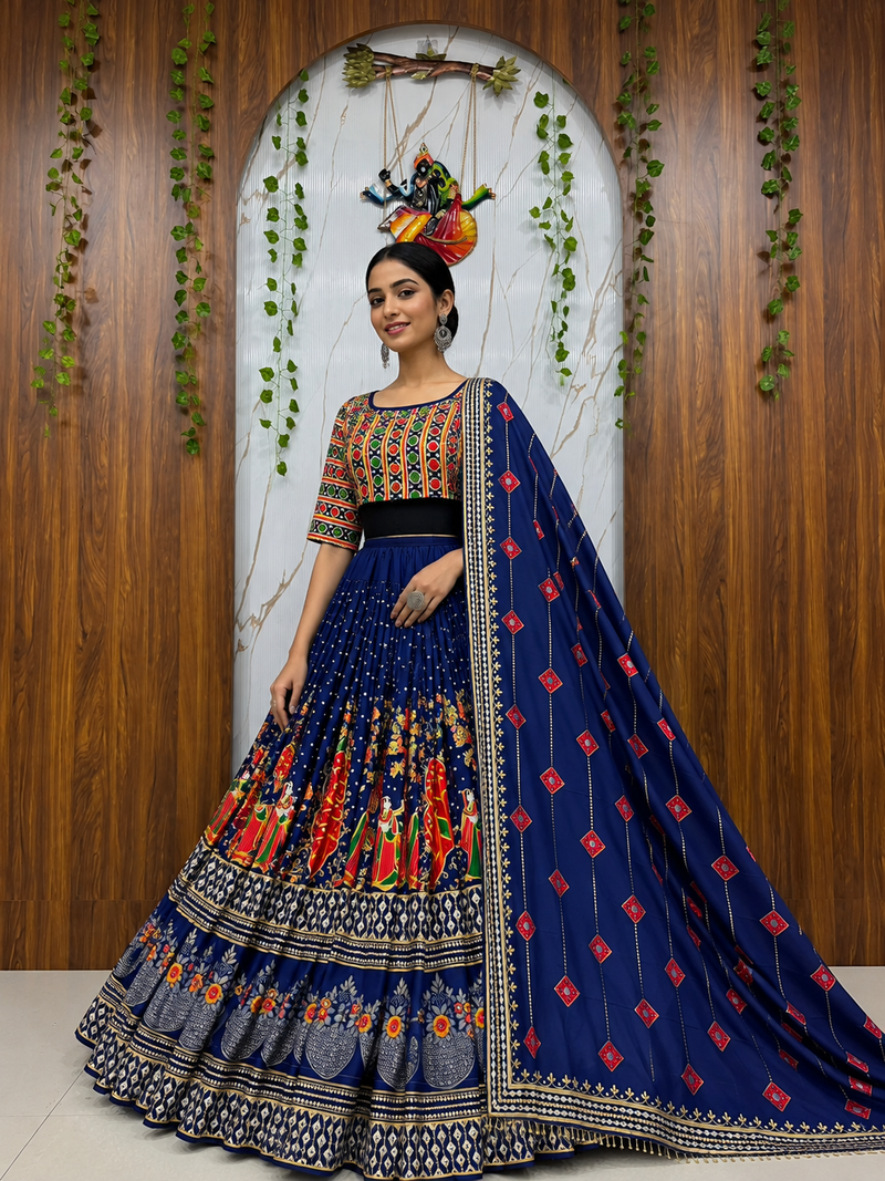 Muslin Cotton Chaniya Choli Set With Digital Print And Mirror Work