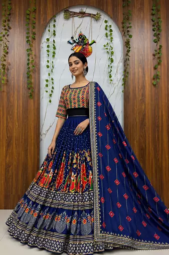 Muslin Cotton Chaniya Choli Set With Digital Print And Mirror Work