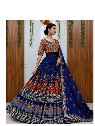 Muslin Cotton Chaniya Choli Set With Digital Print And Mirror Work 3