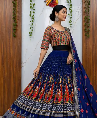 Muslin Cotton Chaniya Choli Set With Digital Print And Mirror Work