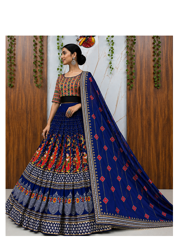 Muslin Cotton Chaniya Choli Set With Digital Print And Mirror Work 4