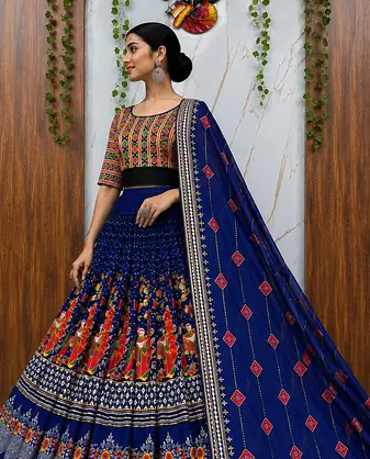Muslin Cotton Chaniya Choli Set With Digital Print And Mirror Work