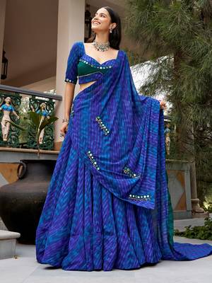 Great Navy Blue Mirror Work Georgette Navratri Special Lehenga Choli 1
