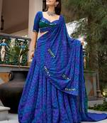 Great Navy Blue Mirror Work Georgette Navratri Special Lehenga Choli