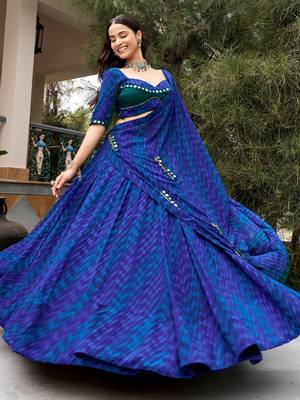 Great Navy Blue Mirror Work Georgette Navratri Special Lehenga Choli 2