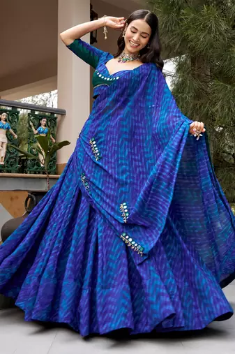 Great Navy Blue Mirror Work Georgette Navratri Special Lehenga Choli