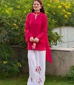 Elegant pink  kurta with white embroidered palazzo pants