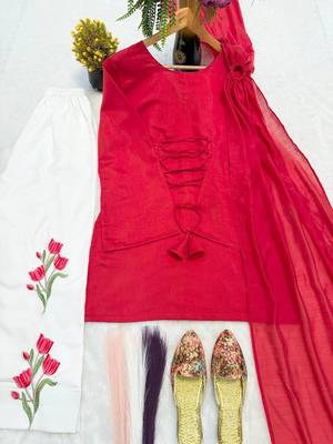 Elegant pink  kurta with white embroidered palazzo pants 5