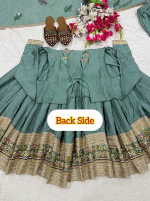 Women’s teal green anarkali gown with heavy embroidered border & palazzo set 5