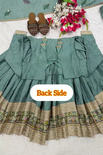 Women’s teal green anarkali gown with heavy embroidered border & palazzo set