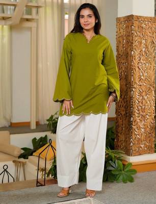 Green embroidered top & farshi salwar set for women 1