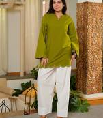 Green embroidered top & farshi salwar set for women