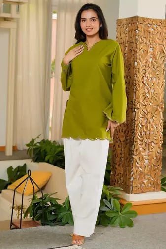 Green embroidered top & farshi salwar set for women