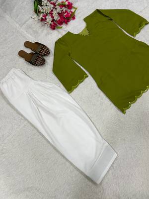 Green embroidered top & farshi salwar set for women 5