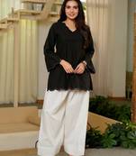 Black embroidered top & farshi salwar set for women