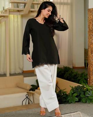 Black embroidered top & farshi salwar set for women 2