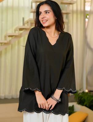 Black embroidered top & farshi salwar set for women 3
