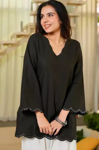 Black embroidered top & farshi salwar set for women