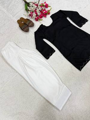Black embroidered top & farshi salwar set for women 5