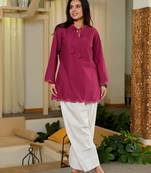Pink embroidered top & farshi salwar set for women