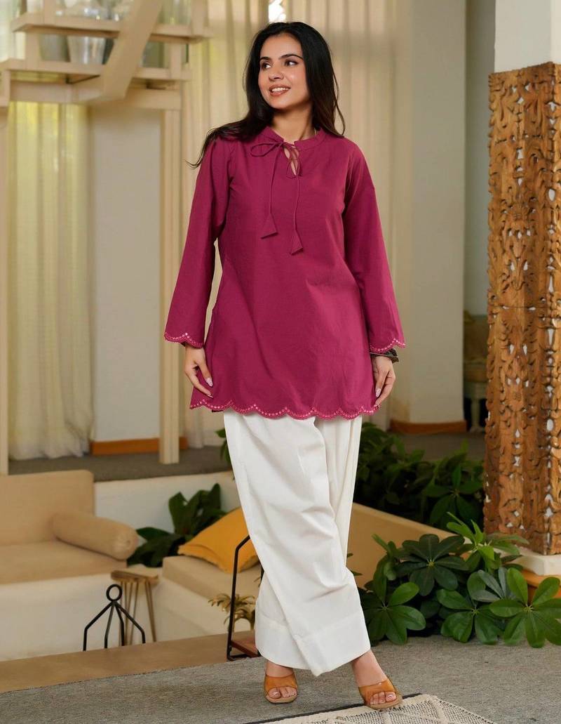 Pink embroidered top & farshi salwar set for women