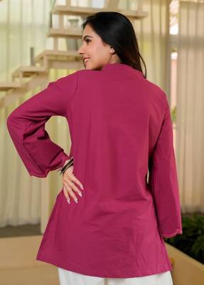 Pink embroidered top & farshi salwar set for women 4