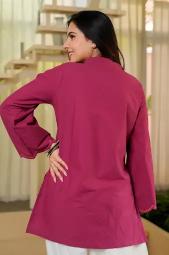 Pink embroidered top & farshi salwar set for women