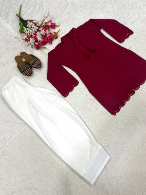 Pink embroidered top & farshi salwar set for women 5