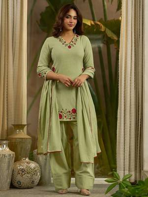 Pista green embroidered kurta & farshi salwar set with matching dupatta 1