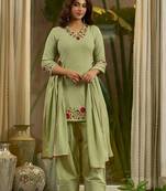 Pista green embroidered kurta & farshi salwar set with matching dupatta