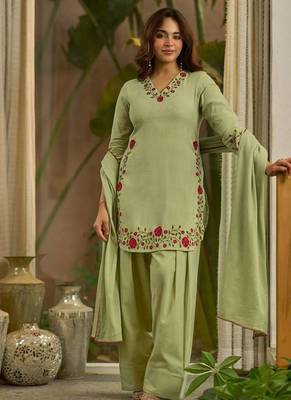 Pista green embroidered kurta & farshi salwar set with matching dupatta 3
