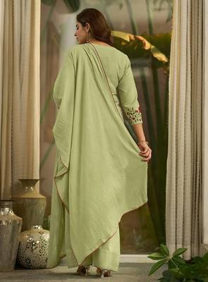Pista green embroidered kurta & farshi salwar set with matching dupatta 4