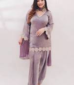 Lavender embroidered kurta & farshi salwar with matching dupatta